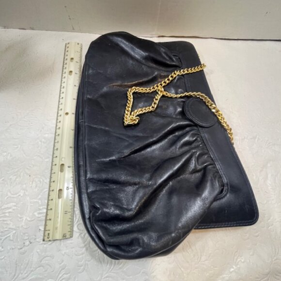 VTG Susan Gail Original Leather Rectangular Clutch Shoulder Purse Navy Italy - Picture 10 of 12